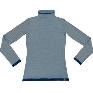 Title Nine Striped Turtleneck Top Women's XS Blue White Long Sleeve Layers Shirt